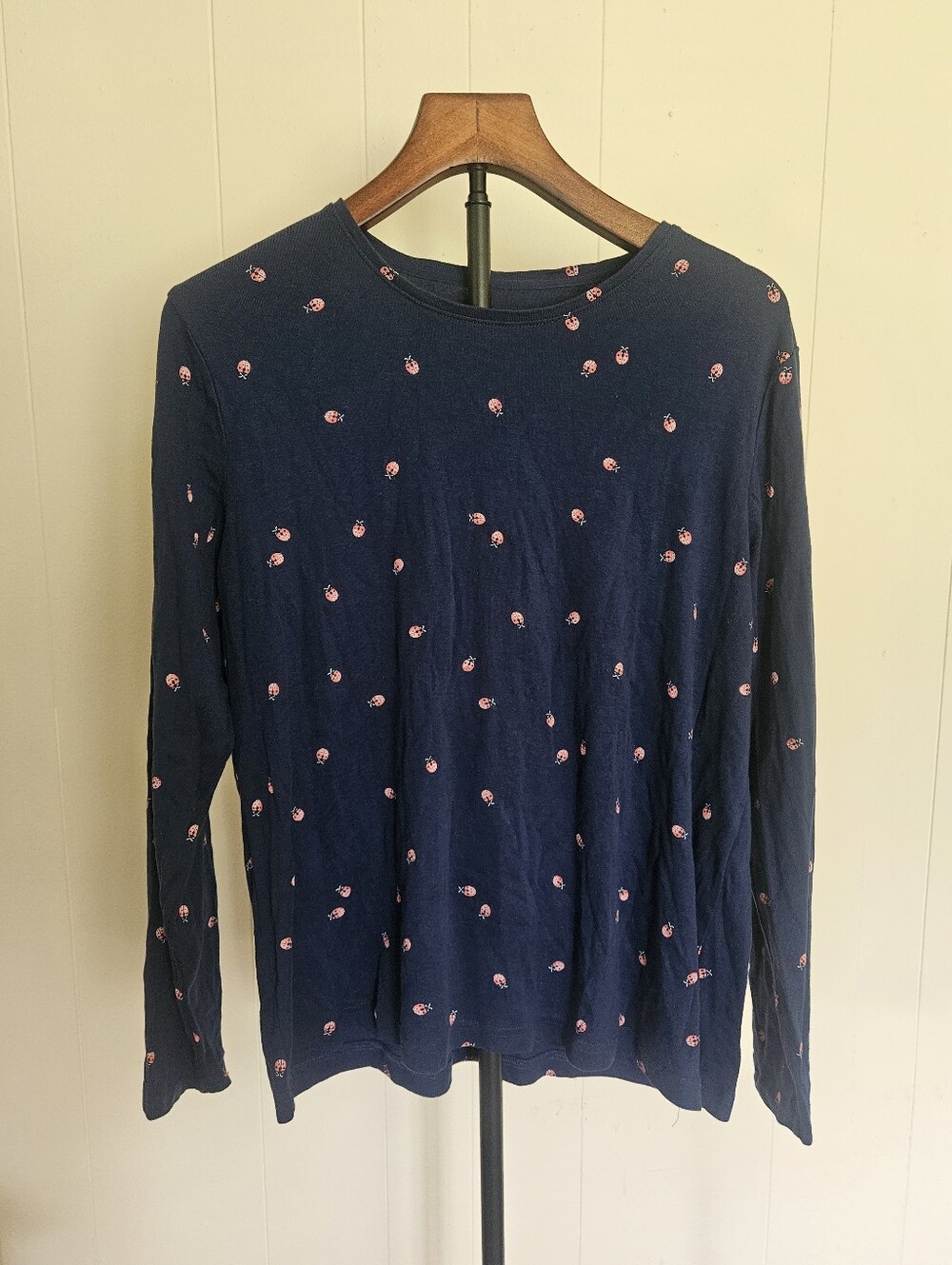 croft & barrow Navy Long-Sleeve Crewneck Top with Ladybug Print